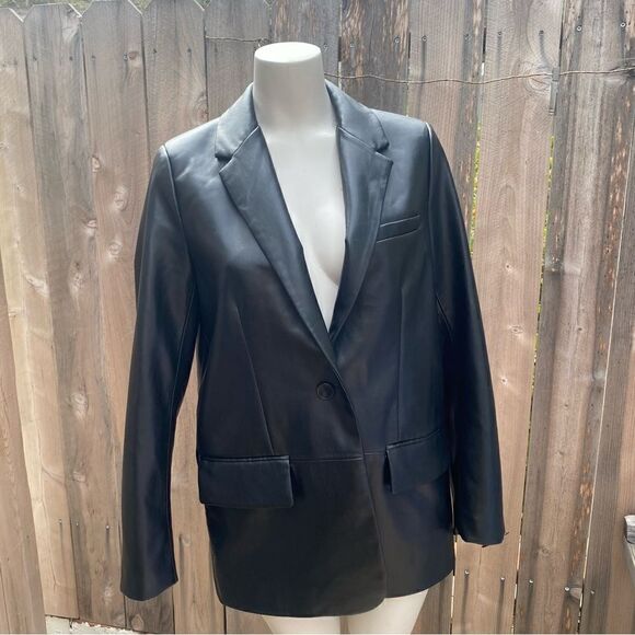 ZARA STRAIGHT CUT FAUX LEATHER BLAZER size small in black - Picture 6 of 12